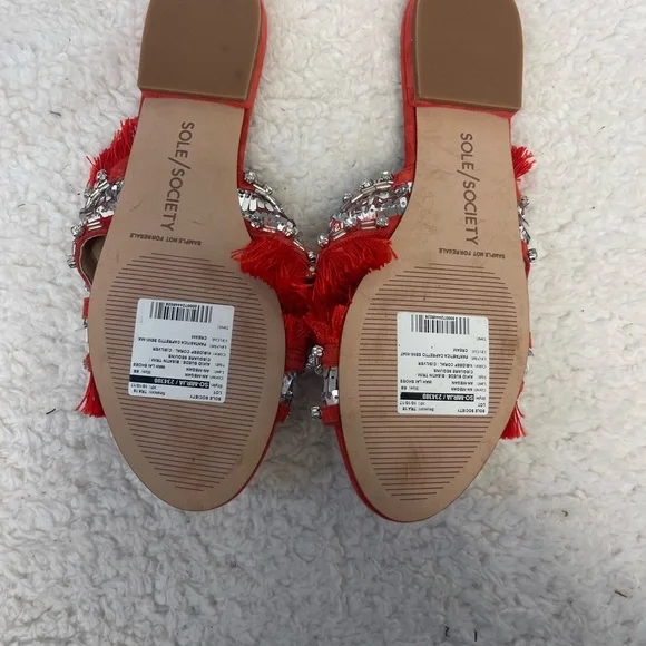 Sole Society Red Fringe Sandals —New - Picture 3 of 6